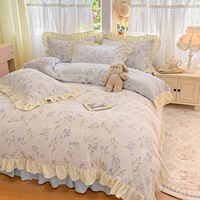 Parure de lit en velours de lait polyester, motif floral coréen évidé et sculpté, 4 pièces, housse de couette d'hiver en polyester