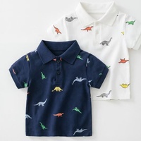 Polo personnalisé en gros pour enfants, imprimé dinosaure, 100 % coton, haut d'été pour tout-petits garçons, qualité boutique, vêtements pour enfants, faible MOQ