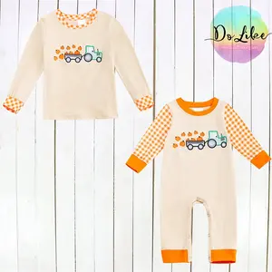 Competitive baby products orange patch work kids boy jumpsuits with hook&loop toddlers embroidered t-shirts clothes