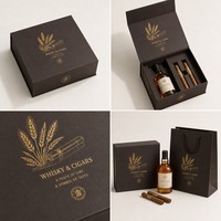 Caja de Regalo Personalizada para Whisky y Cigarros, Caja Rígida Marrón Oscuro con Detalles en Dorado, para Whisky Single Malt y Cigarros