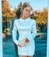 Robe élégante et stylée pour femmes, patchwork, simple boutonnage, robe de bureau à manches longues, blazer blanc