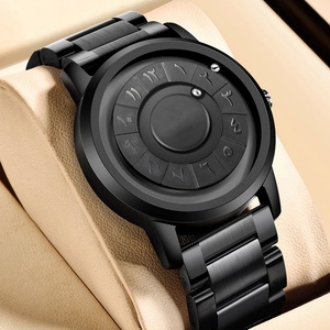 Reloj de Cuarzo con Números Arábigos de Acero Inoxidable Negro, Reloj de Hombre con Bola Magnética Giratoria, Reloj de Cuarzo con Logotipo Personalizado - Product Image 2