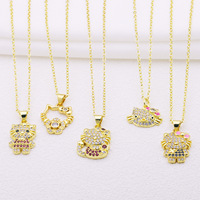 Pendentif Chat HD0053 en émail rose avec étoile, plaqué or 18 carats et zircon, plein de charme jeune et de mignonnerie
