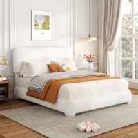 Lit plateforme moderne en velours blanc rembourré, design nuage, avec tête de lit capitonnée, idéal pour hôtel - Collection 2026 - Vente Flash