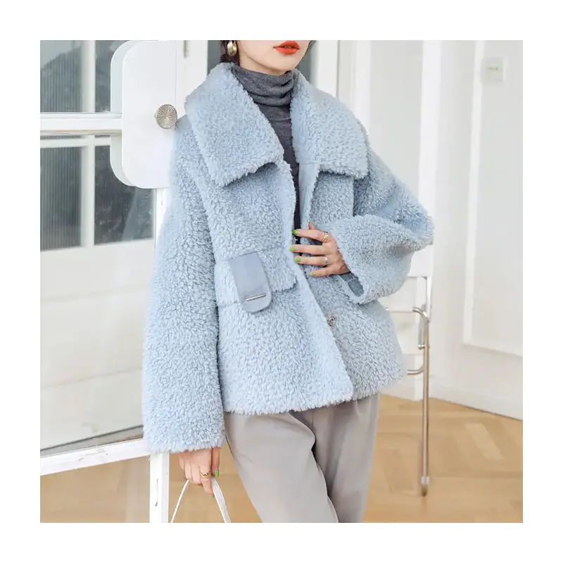 Fashion High quality wool fur Lapel Long winter Warm clothes for ladies with lapels Casual and comfortable faux fur coat