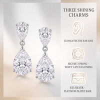 Boucles d'oreilles créoles Huggie en moissanite poire pour femme, design à deux pierres, couleur D, VVS, argent S925 avec placage or 18 carats ou platine, cadeau