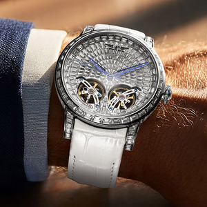 Montre mécanique automatique haut de gamme pour homme PINDU, cadran émeraude, double tourbillon, bracelet en cuir, verre saphir, charme de haute qualité - Product Image 5