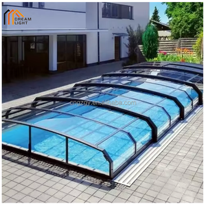 Recinto de vidrio de <span class=keywords><strong>policarbonato</strong></span> prefabricado <span class=keywords><strong>para</strong></span> solárium retráctil de aluminio Triángulo tropical <span class=keywords><strong>para</strong></span> cubierta de piscina de patio - Product Image 1