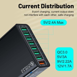OEM Logo caricatore <span class=keywords><strong>portatile</strong></span> Multi-porte 8 USB QC3.0 adattatore universale da viaggio per <span class=keywords><strong>Smartphone</strong></span> US/EU/KR/UK Plug USB caricatore da parete - Product Image 5