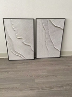 Peinture à l'huile et acrylique minimaliste abstraite en diptyque, gravée sur pierre texturée, grande décoration murale neutre pour hôtel et maison