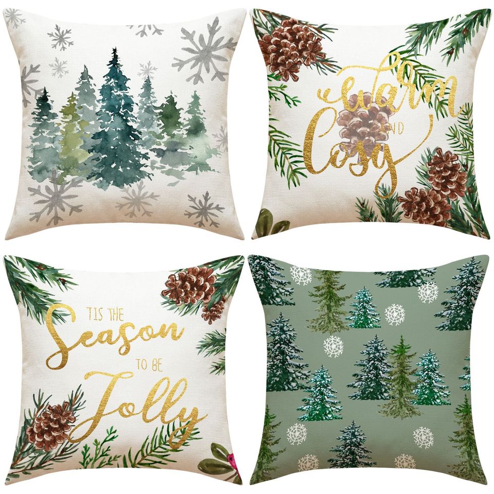 Cheap Sublimation Cushion Covers Christmas Trees Printed Throw Pillow Cover