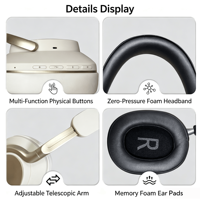 Casque Bluetooth circum-auriculaire PX71 ANC avec design en métal peint par pulvérisation, oreillettes en ABS, annulation active du bruit, double mode, résistant aux éclaboussures