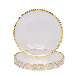 Bandeja <span class=keywords><strong>de</strong></span> Plástico Transparente con Cuentas Doradas <span class=keywords><strong>de</strong></span> 13 Pulgadas para Cocina, Bodas, Navidad, Fiestas, Comedor, Vajilla <span class=keywords><strong>de</strong></span> Restaurante - Product Image 2