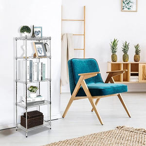 יחידת מדפים כבדה בעלת 5 מדפים עם גלגלים, מדפי תיל מתכווננים מפלדה, מארגן מדפים ממתכת כרום למטבח - Product Image 4