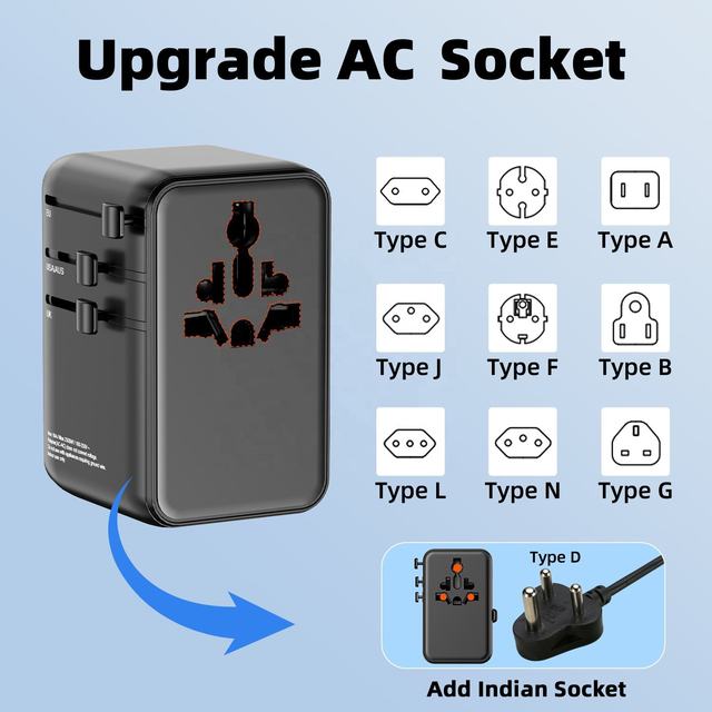 International GaN 100W Worldwide Charger Travel Adaptor Multi-country Universal Travel Adapter with 100W PD Cable