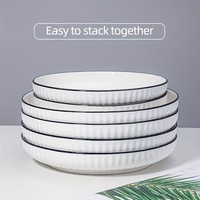 Assiette à dîner et à dessert en céramique, compatible micro-ondes, 7, 8, 9 pouces, style européen, avec bande blanche et noire unie, en céramique