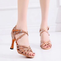 Chaussures de danse latine pour femmes Salsa, chaussures de danse de salon, tango, cha cha, talons de danse swing, chaussures à talons ornées de strass, sandales