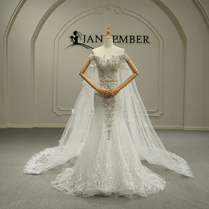 Abito da sposa a sirena Jancember GT26045 Royal con perline pesanti, spalle scoperte e scialle - Product Image 1