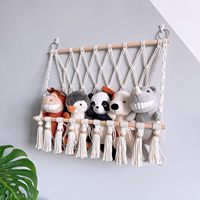 Hamac moderne en macramé pour animaux en peluche avec support en bois et filet de rangement Boho pour décoration murale de pépinière suspendue