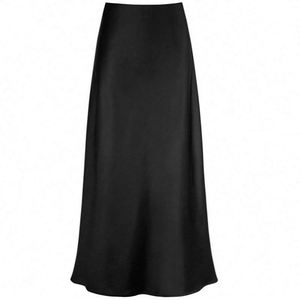 Jupe mi-longue décontractée en satin à l'acide acétique K2113 pour femme, coupe sirène, taille haute amincissante, ajustée aux hanches, longueur ras du sol - Product Image 4