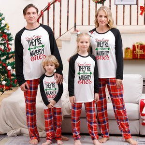Nueva ropa navideña para niños, pantalones rojos a cuadros estampados con letras, mangas largas al hombro, transpirable, familia, Navidad, Paj - Product Image 1