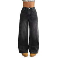Bol Paça Kedi Bıyığı Desenli Kot Pantolon Genç Kızlar İçin Koyu Vintage Yıkama Bol Kesim Çok Yönlü Günlük Her Mevsim Denim Pantolon Özel Tasarım