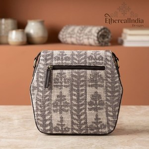 Cotton Rug Crossbody <b>Bag</b> with Leather Strap Hand Block Print Ragzine Cotton Lining <b>Boho</b> Shoulder <b>Bag</b> for Women - Product Image 2