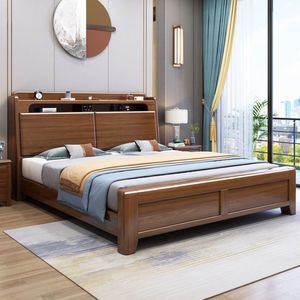 Cama de Madera Maciza Color Nogal de 1.8M con Almacenamiento, Cama Alta con Cajones, Muebles para Recámara Principal - Product Image 3