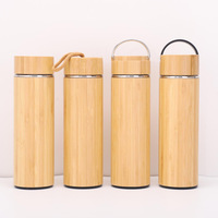 Thermos en acier inoxydable à double paroi avec couvercle en bambou, bouteille d'eau en bambou, tasse à café avec infuseur à thé, logo personnalisé, vente en gros