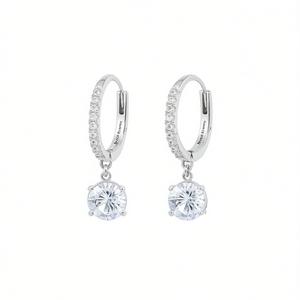 Boucles d'oreilles pendantes élégantes pour femmes, plaquées rhodium, avec pendentif rond en cristal, bijoux de mariage classiques, boucles d'oreilles tendance - Product Image 1