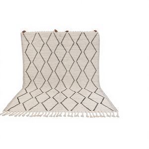 Tapis en laine tissé à la main en ivoire naturel à motif abstrait |   Tapis de sol plat tissé à la main, écologique, antidérapant, minimaliste - Product Image 1