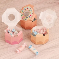 Coffrets cadeaux polygone motif beignet rose avec fenêtre boîtes à bonbons pour enfants anniversaire fêtes de noël impression en relief