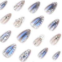 Ongles press-on de luxe Y2K en ABS, pré-dessinés, en forme d'amande et à motif étoile, très tendance, style cool et audacieux