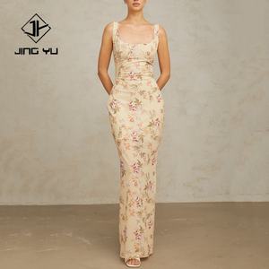 Robe décontractée élégante de haute qualité, robe à bretelles à petites fleurs, OEM personnalisé, 100% rayonne, tissu doux, robe maxi - Product Image 1