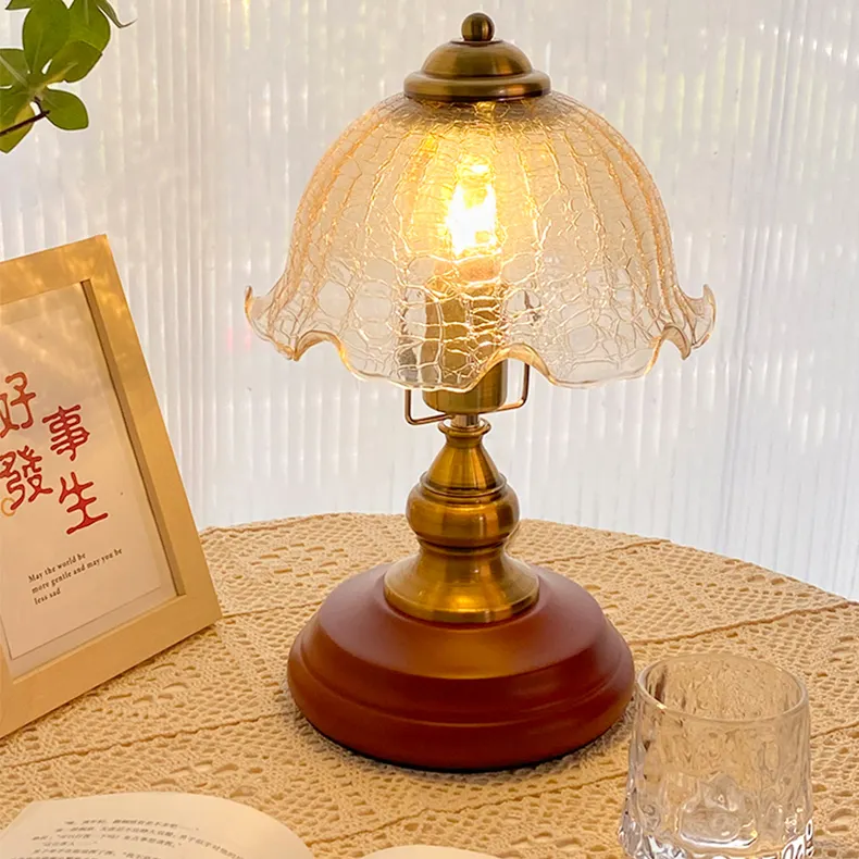 Оригинальная Винтажная настольная лампа ручной работы в стиле ретро с основанием из твердой древесины, антикварная лампа в форме цветения с регулируемой яркостью для библиотеки, кабинета