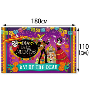 LINDOJUNI Decoración para Fiesta del Día <span class=keywords><strong>de</strong></span> <span class=keywords><strong>Muertos</strong></span> Mexicana, Fondo con Diseño <span class=keywords><strong>de</strong></span> Calaveras, Tela Decorativa para Fiestas - Product Image 6
