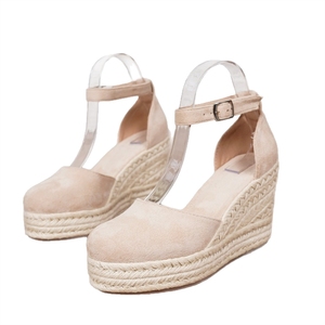 Sandales <span class=keywords><strong>compensées</strong></span> décontractées pour femmes à bout rond en microfibre avec bride de cheville, style espadrille, vente en gros d'usine - Product Image 5