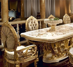 Đồ Nội Thất Bàn 8 Ghế Phòng Ăn Cao Cấp Bộ Bàn Ăn Bọc Vải Kết Cấu Bằng Gỗ Lá Vàng - Product Image 1