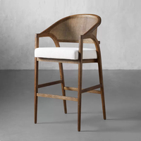Chaise haute de salle à manger BST en bois de frêne antique, style luxe léger, avec dossier en rotin et structure en bois, tabouret de bar pour comptoir de salle à manger
