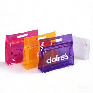 Sac à main en PVC transparent, pochette zippée, sac de rangement portable pour cosmétiques, logo personnalisé, sac de voyage pour maquillage, sac de rangement pour articles de toilette avec poignée - Product Image 1