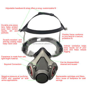 Respirateur à gaz <span class=keywords><strong>chimique</strong></span> Demi-<span class=keywords><strong>masque</strong></span> à gaz Intégré Lunettes de protection Double boîte de filtre Certifié CE Bleu foncé pour la mine de charbon - Product Image 4