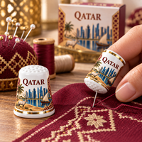 Doigtier en céramique souvenir du Qatar Doha avec motif islamique oryx arabe du désert, vente en gros, objets de collection, doigtsiers de couture