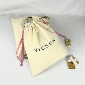 Premium Quality Recycled Cotton Canvas <b>Drawstring</b> Bag Custom Cotton Fabric Bag <b>Pouch</b> 100% Organic Jewelry <b>Pouch</b> With Silk Ribbon - Product Image 3