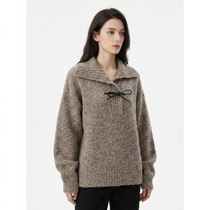 Nouveau design – Pull décontracté en <span class=keywords><strong>laine</strong></span> tricotée pour femme avec col à revers et boutons en corne, idéal pour l'automne et l'hiver, personnalisable - Product Image 1