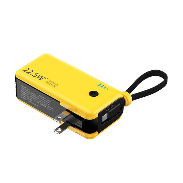 2 in 1 Wall Charger Powerbank, 5000mAh Large Capacity, 22.5W Fast Charging, Built-in Cable & Compact Lightweight Portable