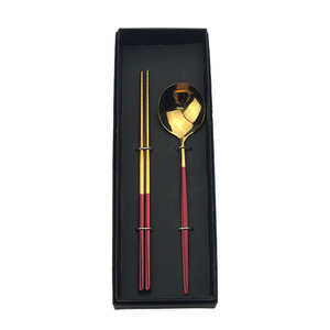 Yt C013 Portuguese <b>Chopsticks</b> And Spoon <b>Set</b> Two Piece Stainless Steel Flatware Gift Box Portable Business Gift Solid Color - Product Image 1