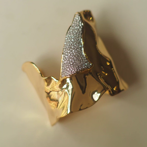 Thiết Kế Mở Micro-Pave Pha Lê Rộng Cuff <span class=keywords><strong>Bangle</strong></span> Tối Giản Không Thường Xuyên Đồng Bằng Vàng Brass Tuyên Bố Vòng Đeo Tay Lớn Cho Phụ Nữ - Product Image 3