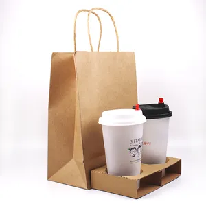 Özel günlüğü kahverengi Kraft kahve fincanı taşıma çantası oluklu o 2/4 içecek bardakları oluklu tutucular, fast Food Kraft kağıt torba
