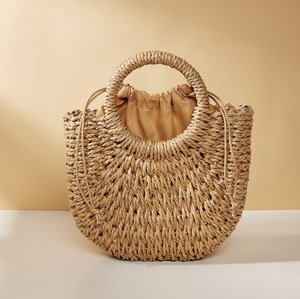 Sacs de plage faits à la main de couleur bonbon en gros, sacs à bandoulière en <span class=keywords><strong>paille</strong></span> demi-<span class=keywords><strong>rond</strong></span>, grande capacité, sacs fourre-tout en <span class=keywords><strong>paille</strong></span> tissés décontractés pour femmes - Product Image 5