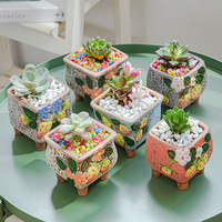 Styles riches dessin coloré Mini décoration de bureau Pot de fleur Cactus jardin mignon fleur en céramique Pot succulent